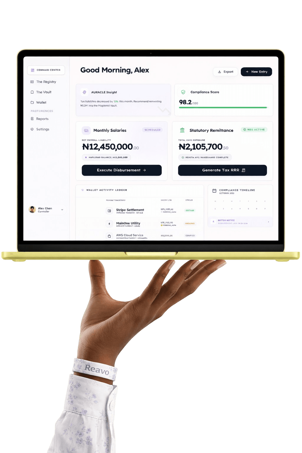 Reavo dashboard on a laptop — Beyond Payroll